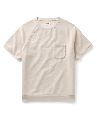 flatlay of The Short Sleeve Sunset Crew in Heather Oat Terry