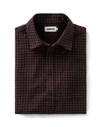 folded flatlay of The California Shirt in Black Cherry Gingham
