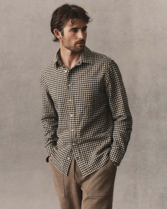 fit model posing in The California Shirt in Breaker Gingham