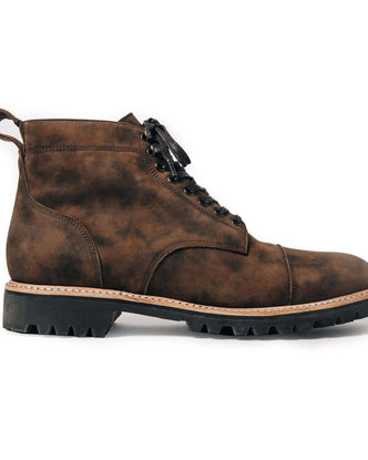 material shot of the side of The Moto Boot in Espresso Grizzly