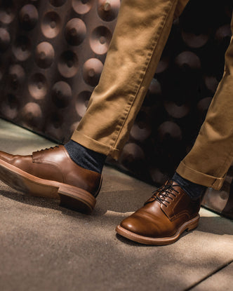 Our fit model posing in the oxford shoe