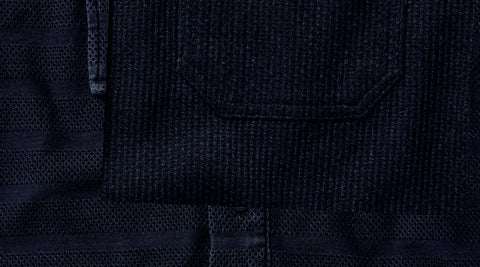 Close up of indigo sashiko fabric