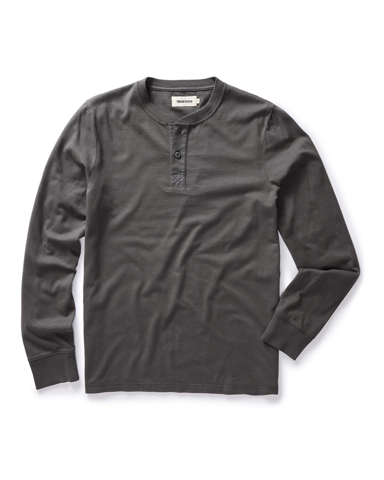 flatlay of The Organic Cotton Henley in Faded Black, Knits by Taylor Stitch
