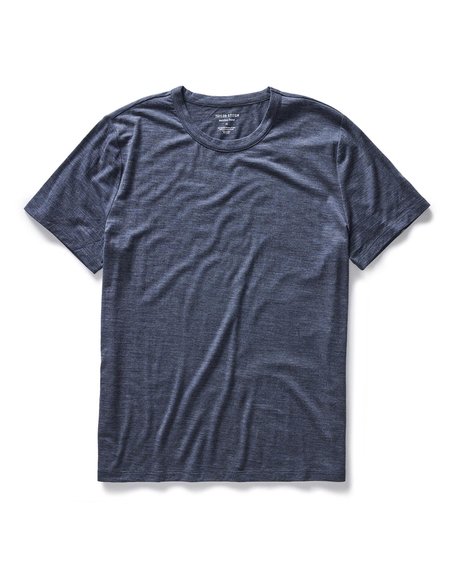 flatlay of The Merino Tee in Heather Navy, Knits by Taylor Stitch