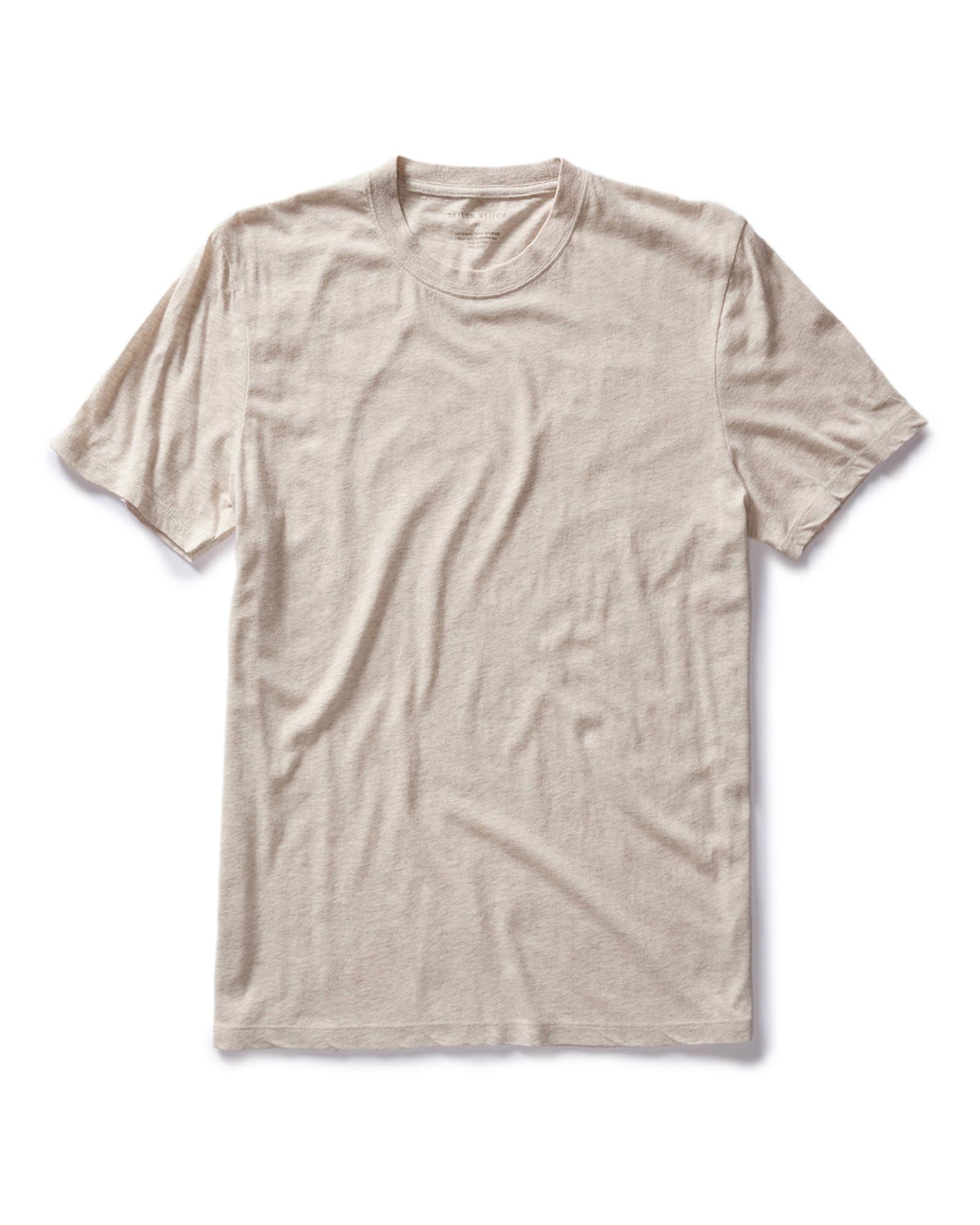 flatlay of The Cotton Hemp Tee in Heather Oat, Knits by Taylor Stitch