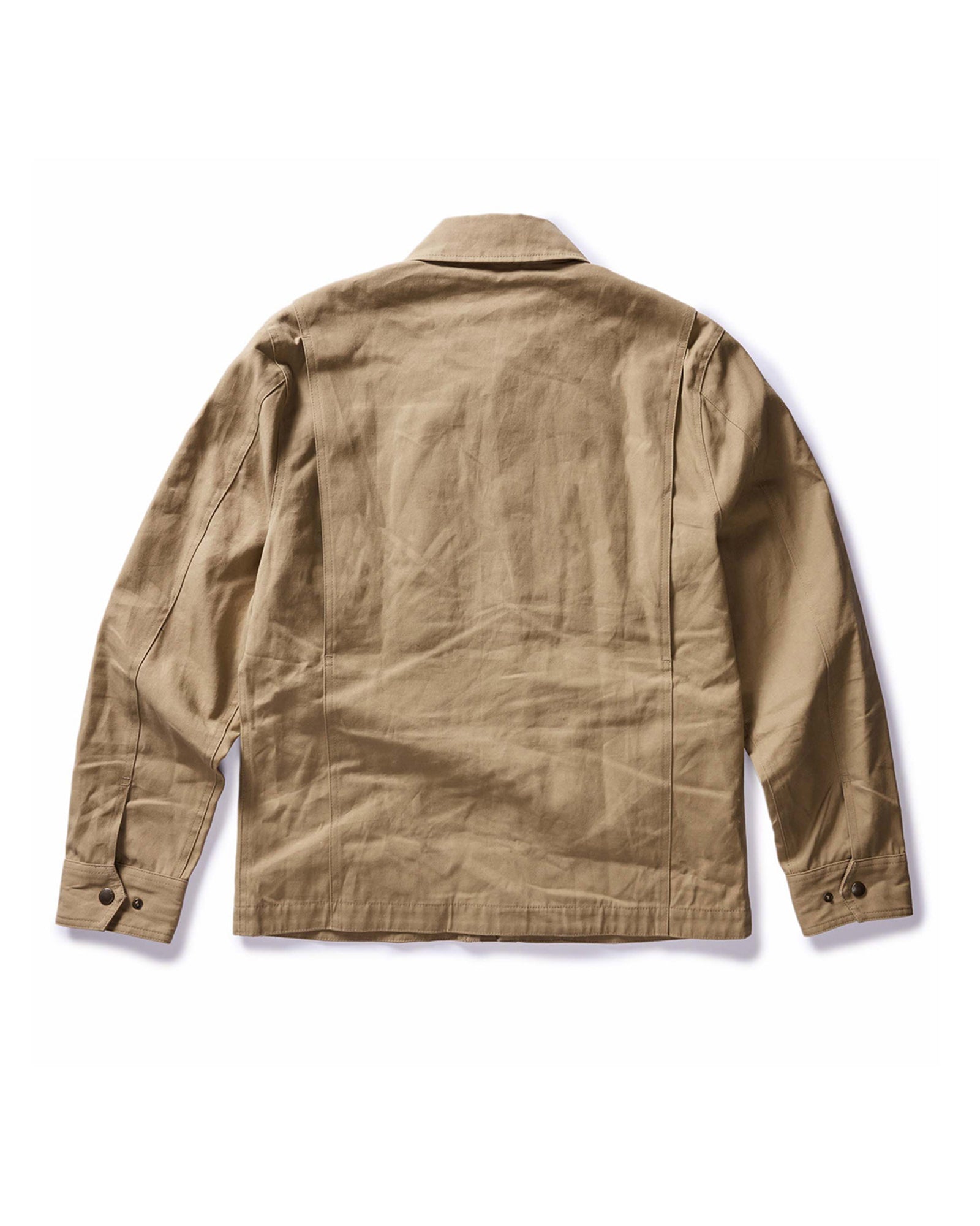 flatlay of the back of The Pathfinder Jacket in Khaki Dry Wax, Outerwear by Taylor Stitch