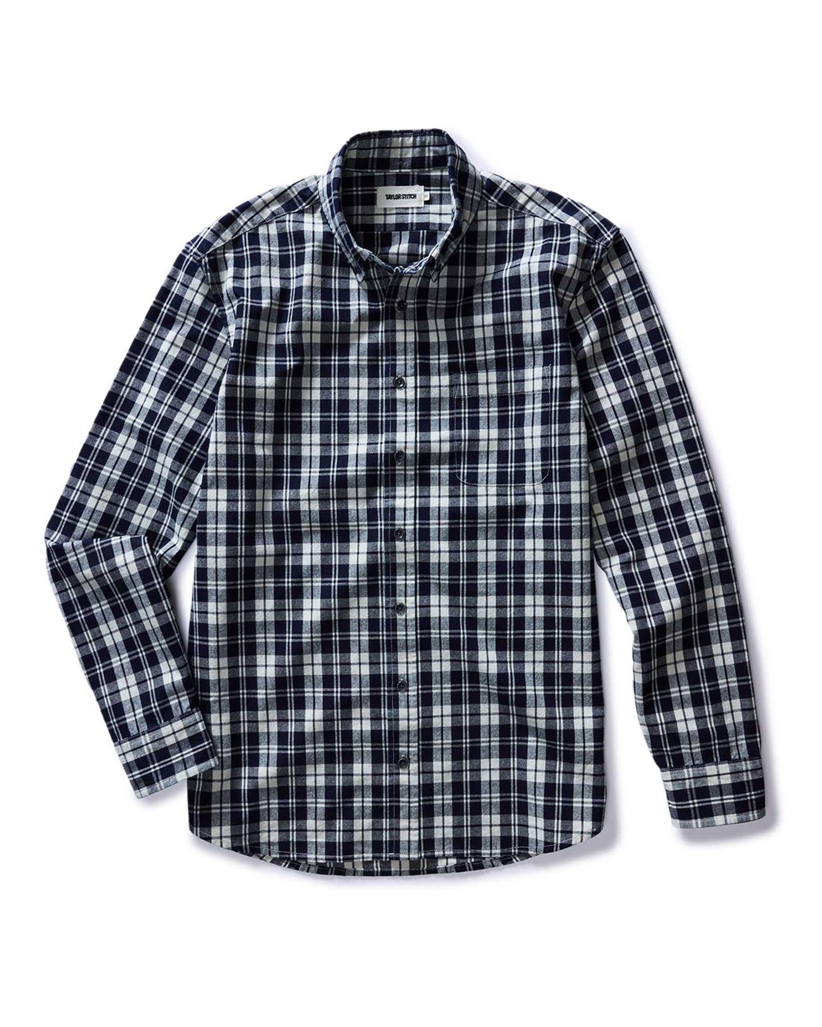flatlay of The Jack in Rinsed Indigo Plaid, Wovens by Taylor Stitch