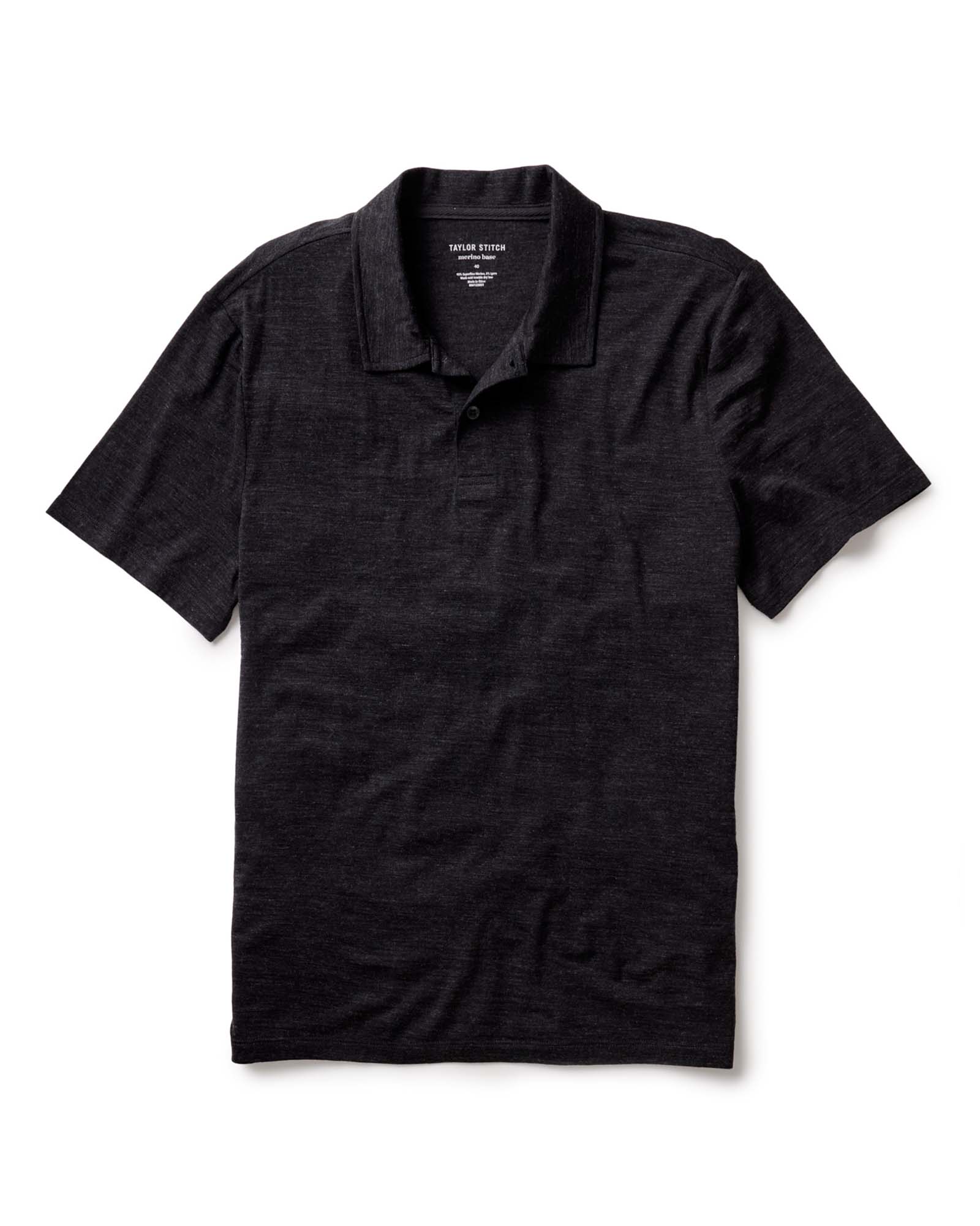 flatlay of The Merino Polo in Heather Black, Knits by Taylor Stitch