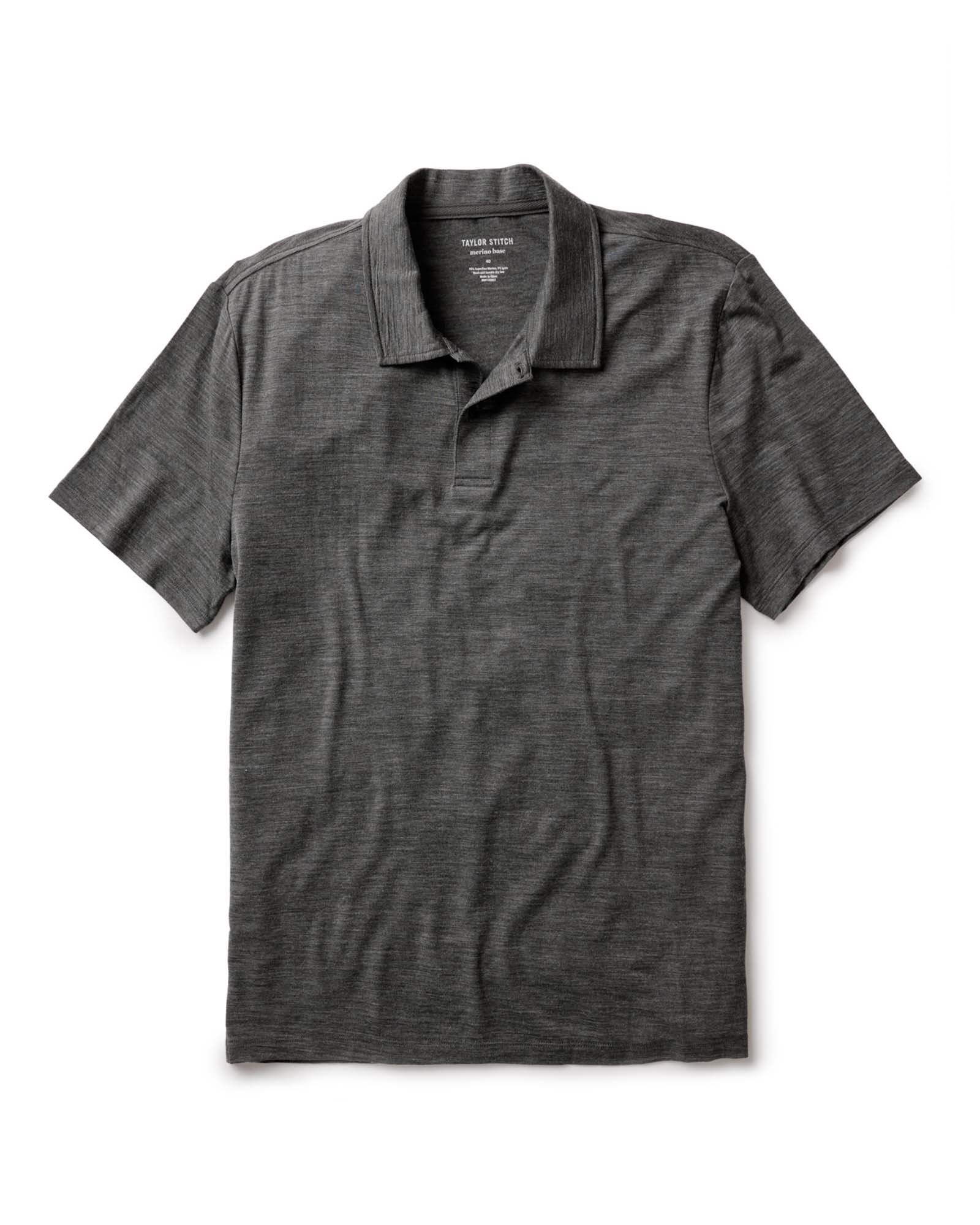 flatlay of The Merino Polo in Heather Army, Knits by Taylor Stitch
