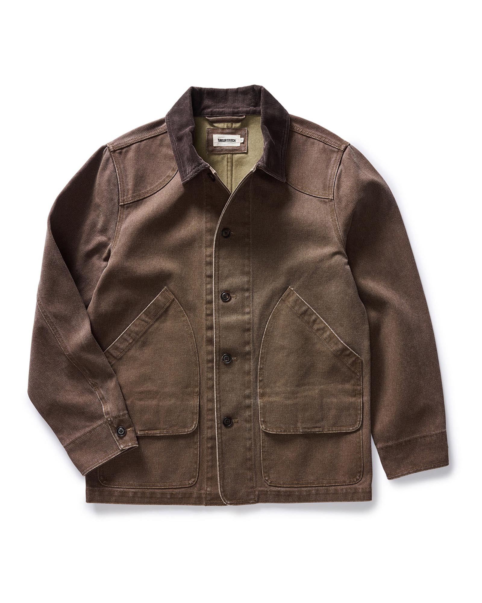 flatlay of The Upland Jacket in Aged Penny Chipped Canvas, Outerwear by Taylor Stitch