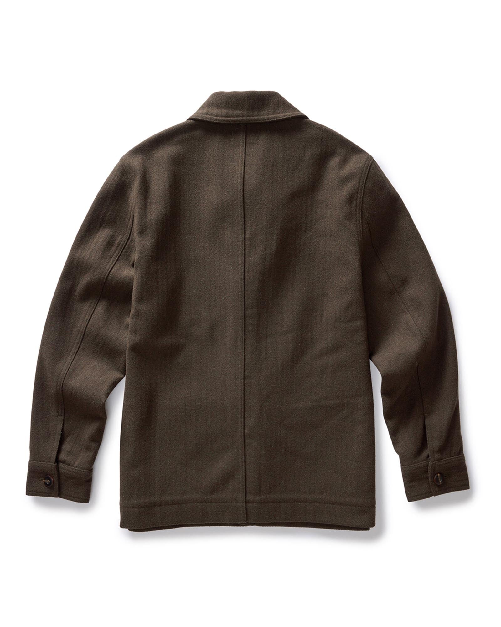 flatlay of the back of The Ojai Jacket in Army Herringbone Wool, Outerwear by Taylor Stitch