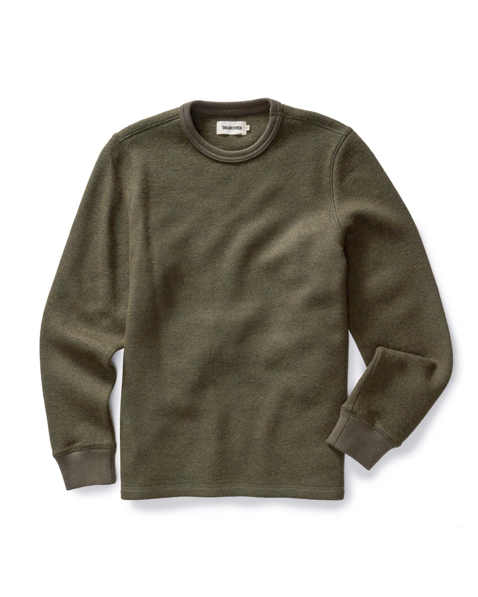 flatlay of The Evans Crew in Forest Birdseye Wool, Knits by Taylor Stitch