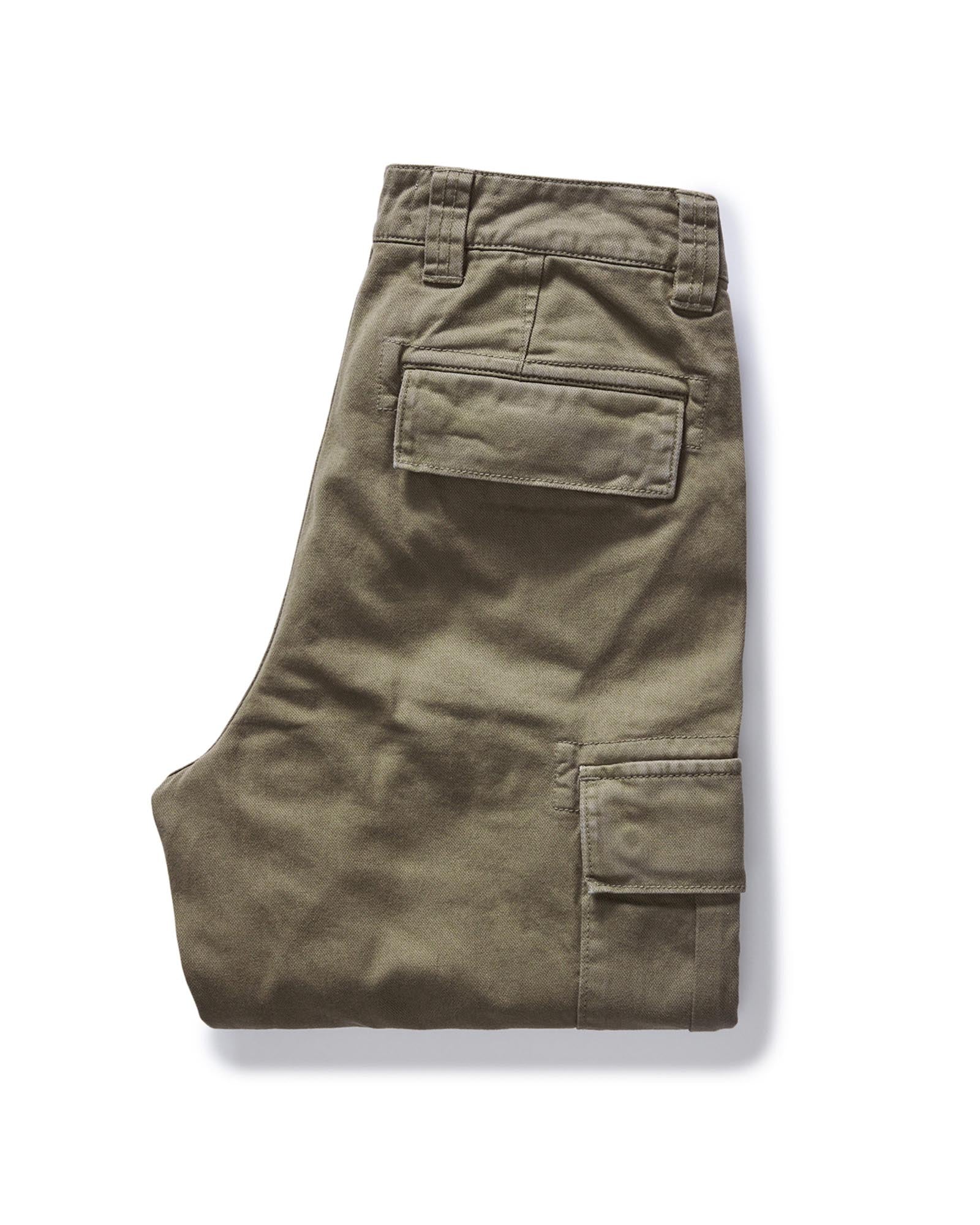 folded flatlay of the back of The Tommie Pant in Fatigue Olive, Bottoms by Taylor Stitch