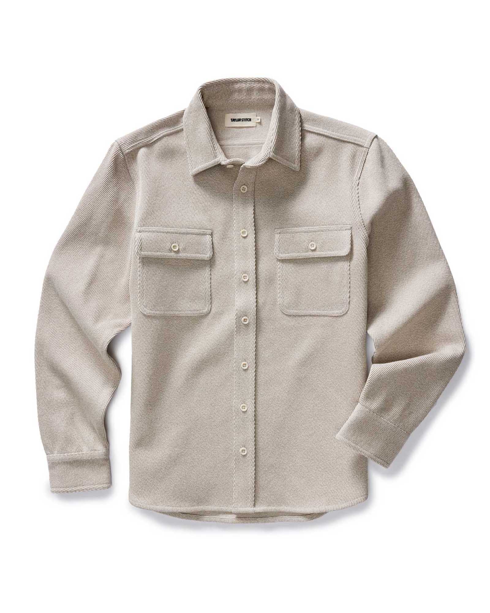 flatlay of The Ledge Shirt in Flax Twill, Wovens by Taylor Stitch
