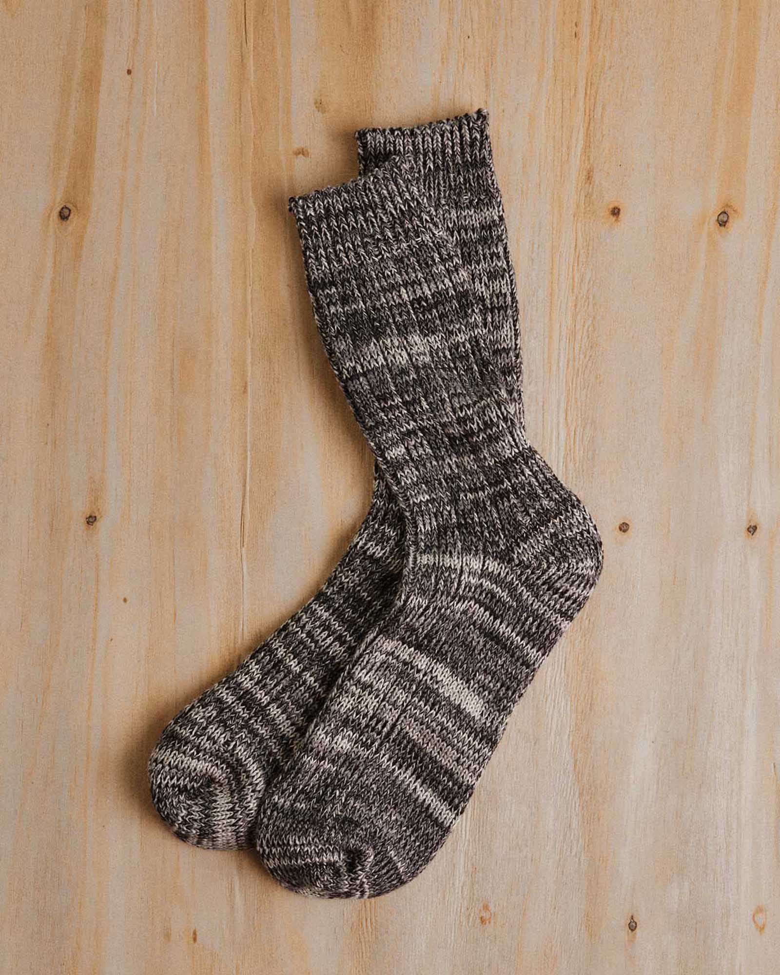 editorial flatlay of The Camp Sock in Marled Blue, Accessories by Taylor Stitch