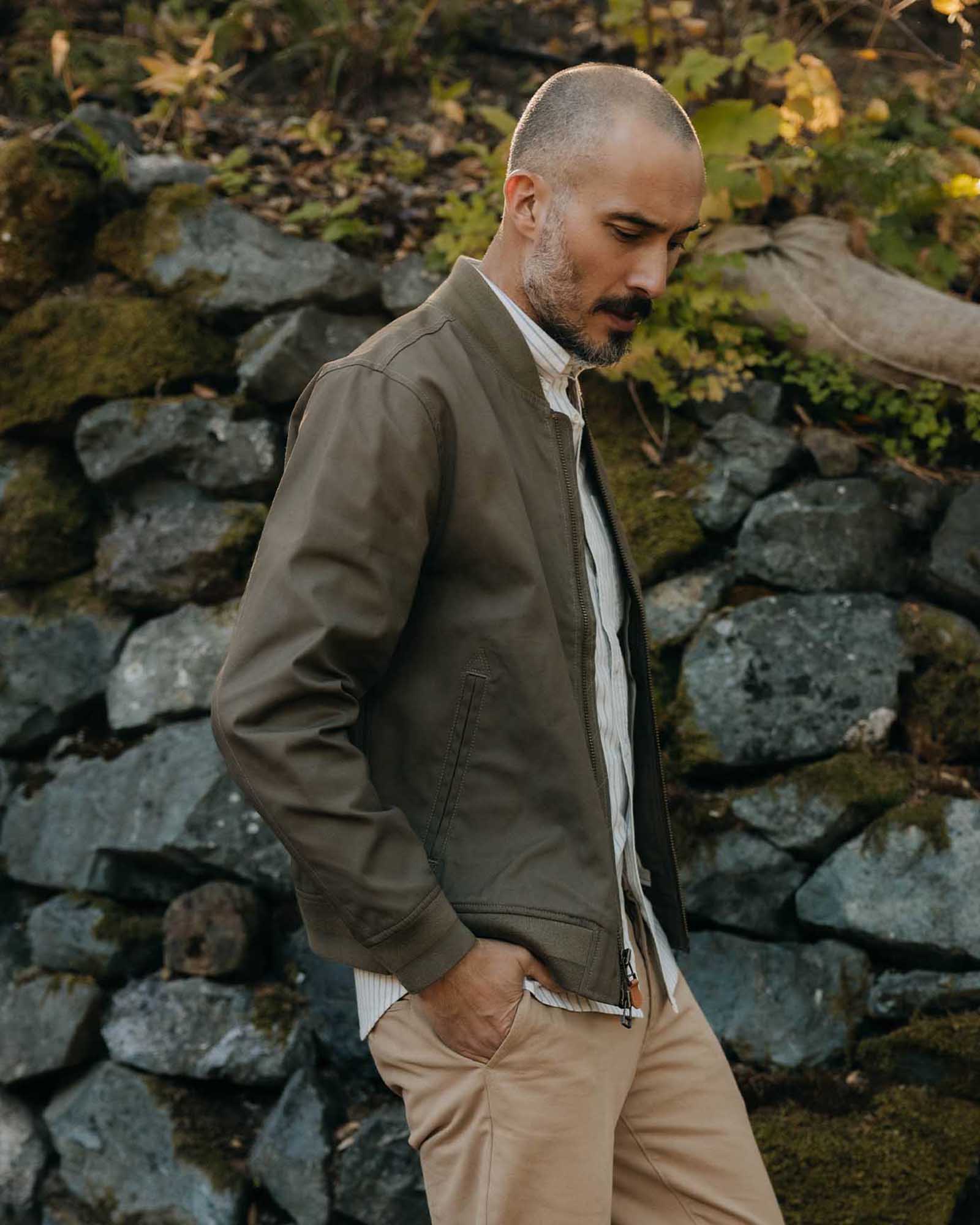 The Bomber Jacket in Fatigue Olive Dry Wax: Alternate Image 1, Outerwear by Taylor Stitch