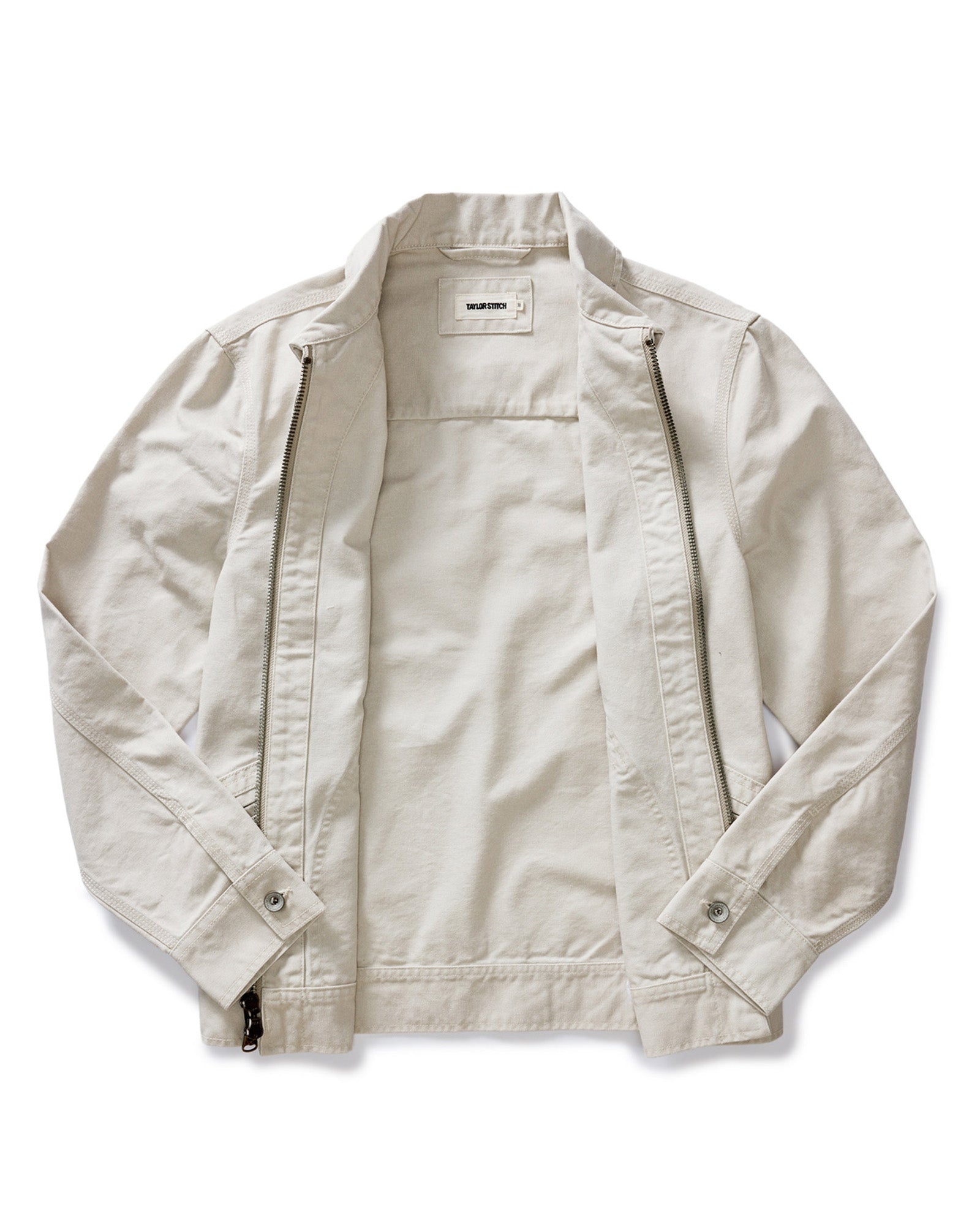 material shot of the inside of The Shifter Jacket in Stone Pigment Canvas, Outerwear by Taylor Stitch