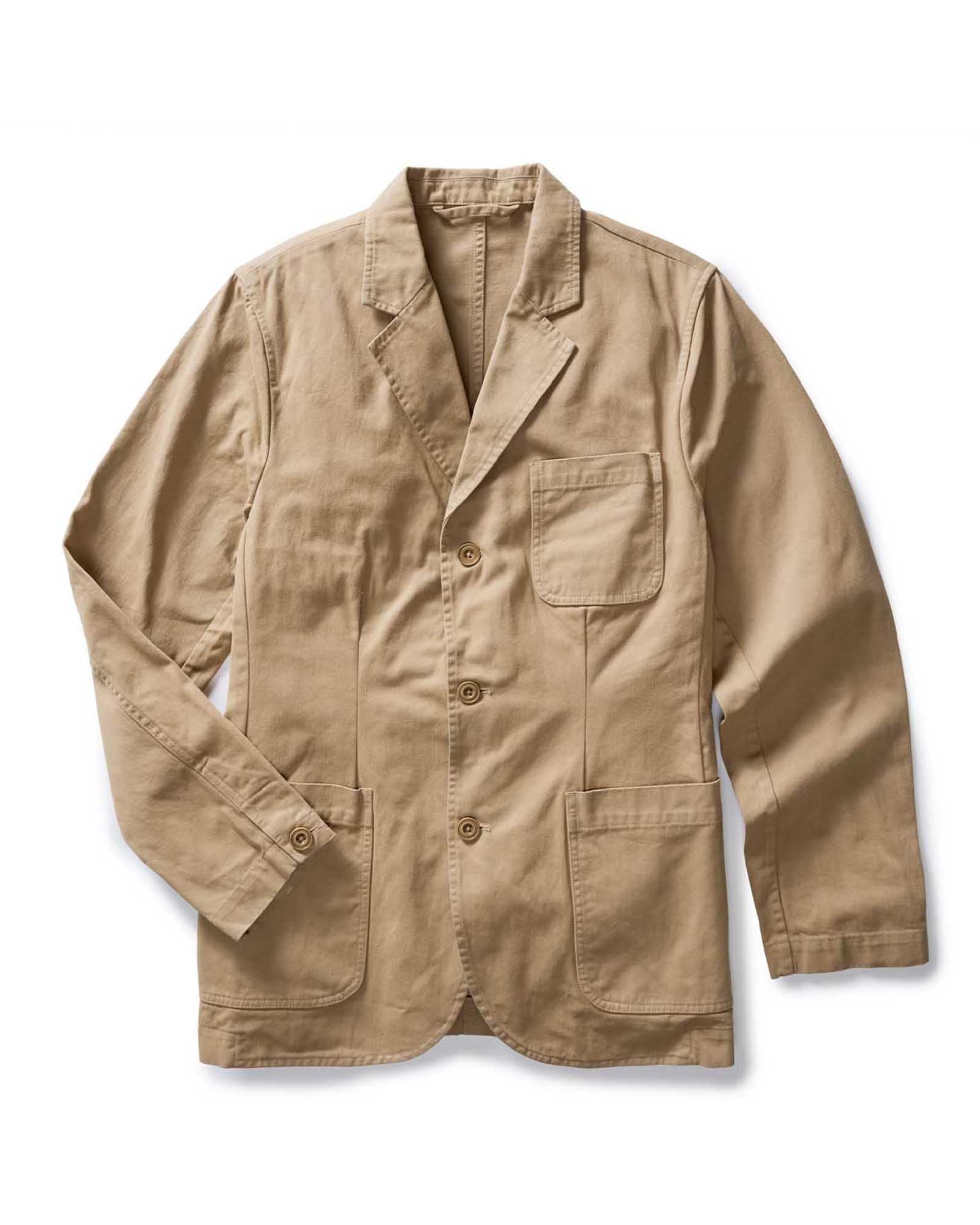 flatlay of The Foundation Sportcoat in Organic Khaki Twill, Outerwear by Taylor Stitch