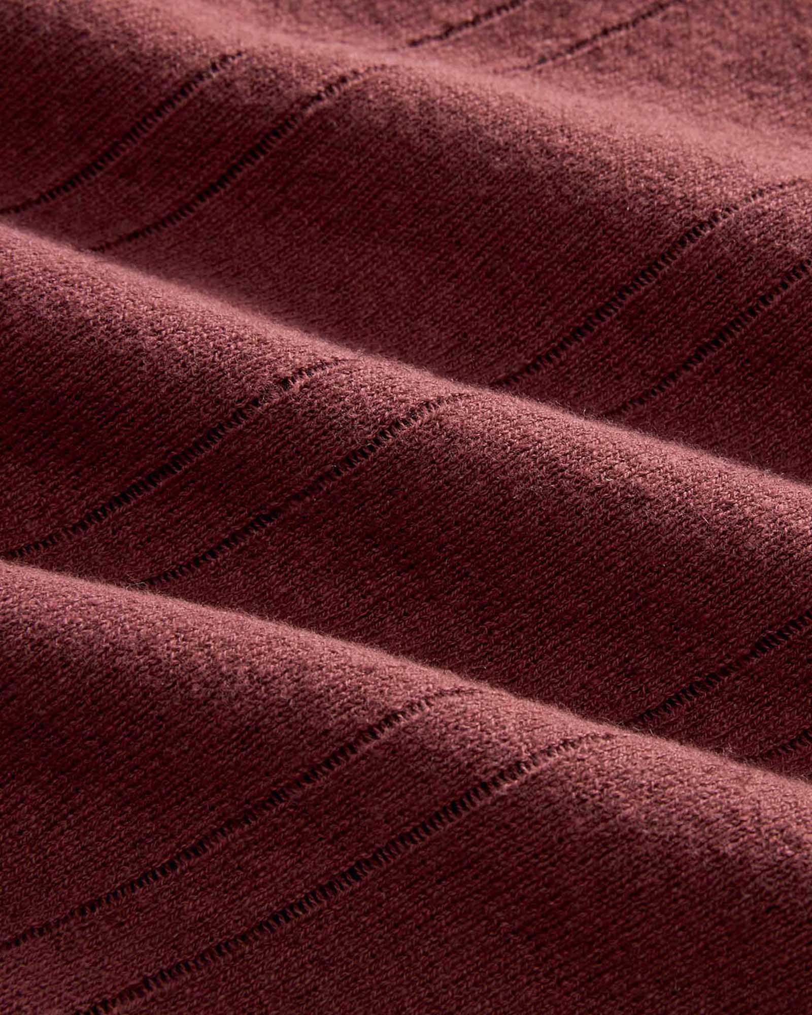 material shot of the ribbing on The Valencia Sweater Polo in Dried Cherry Rib, Knits by Taylor Stitch