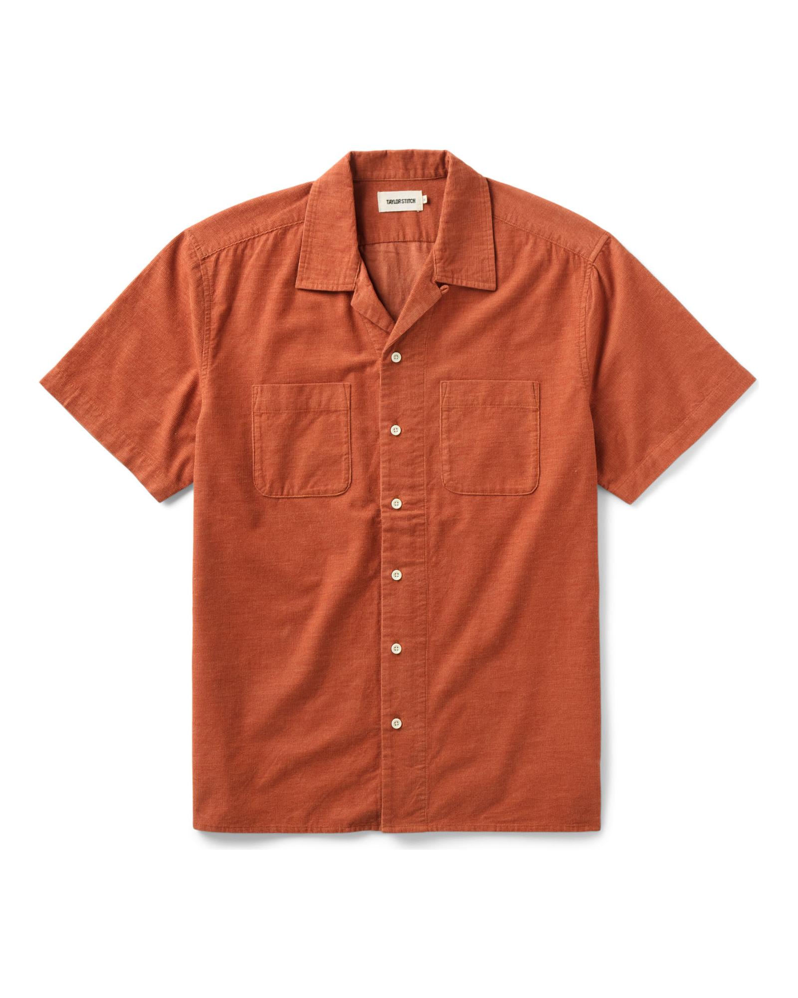 flatlay of The Conrad Shirt in Heather Chili Pincord, Wovens by Taylor Stitch