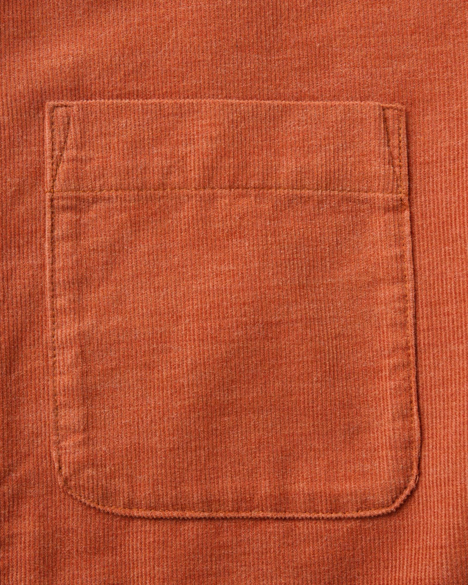 material shot of the pocket on The Conrad Shirt in Heather Chili Pincord, Wovens by Taylor Stitch