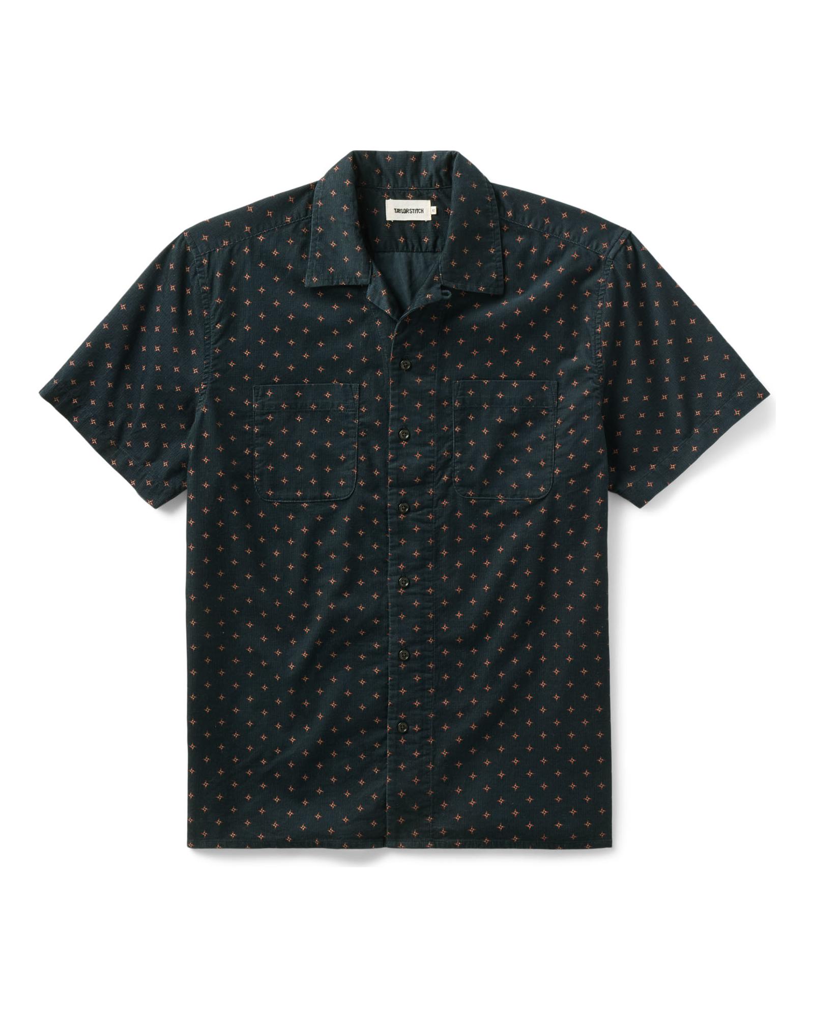 flatlay of The Conrad Shirt in Navy Pigeon Foulard Pincord, Wovens by Taylor Stitch