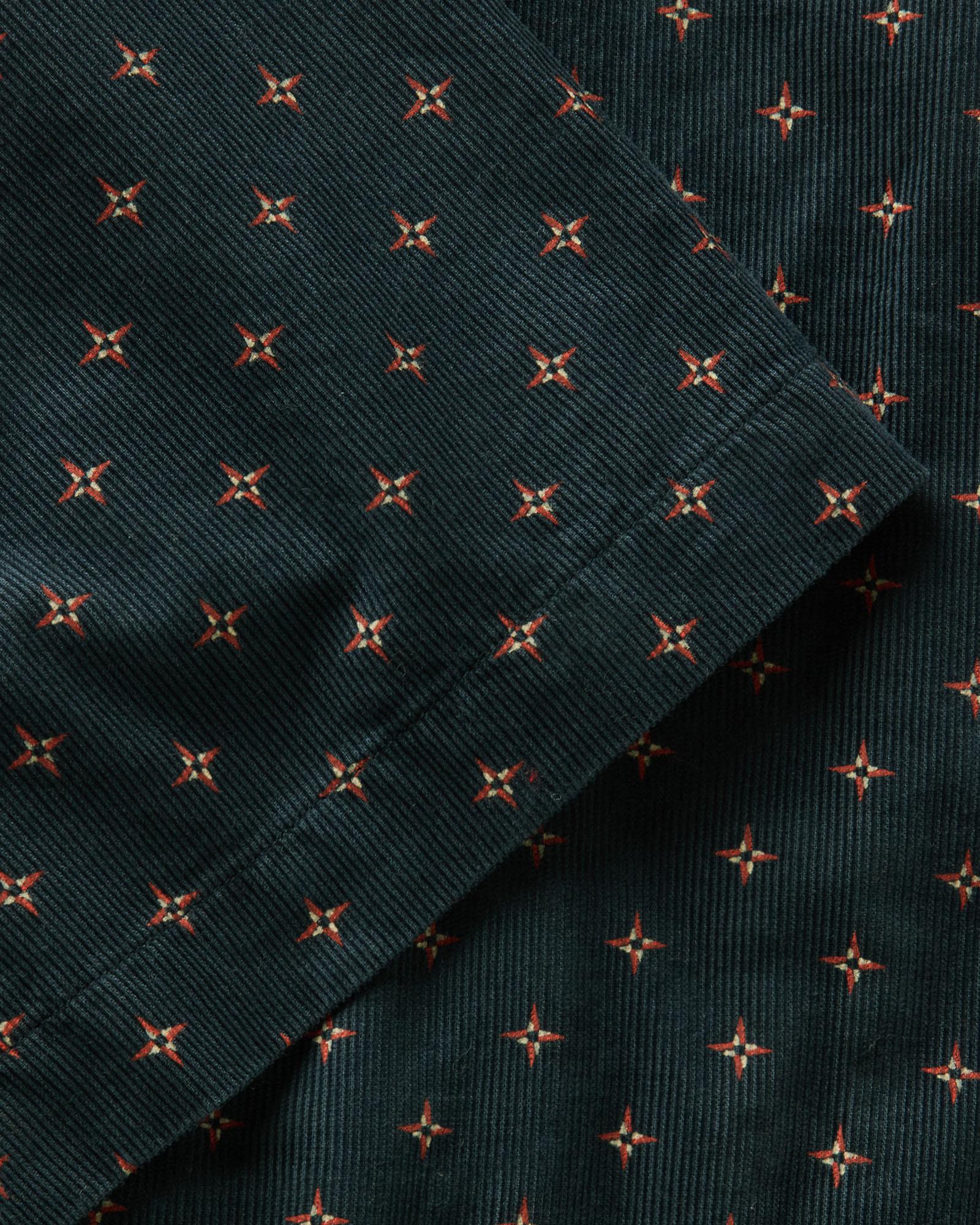 material shot of the sleeve on The Conrad Shirt in Navy Pigeon Foulard Pincord, Wovens by Taylor Stitch