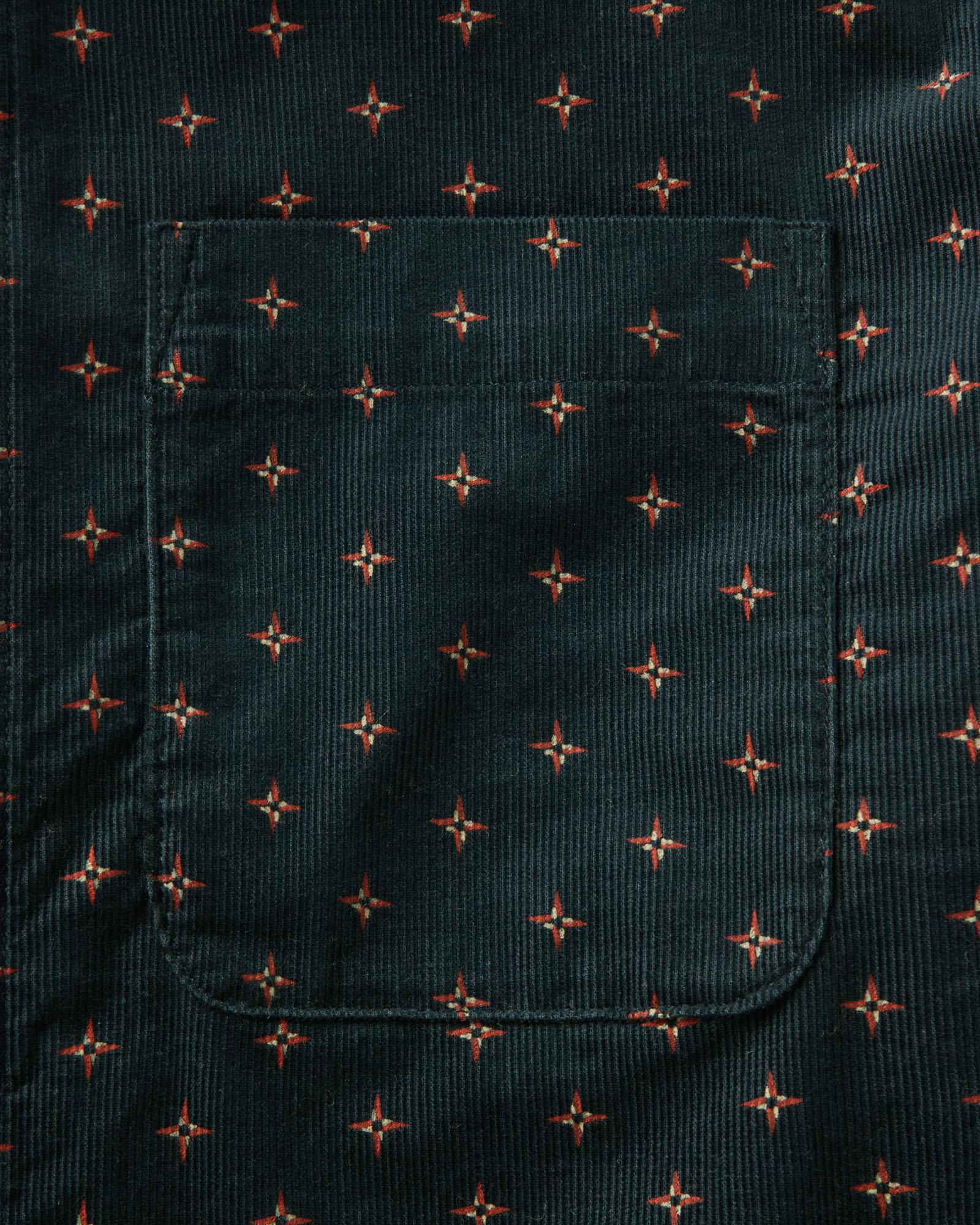 material shot of the pocket on The Conrad Shirt in Navy Pigeon Foulard Pincord, Wovens by Taylor Stitch