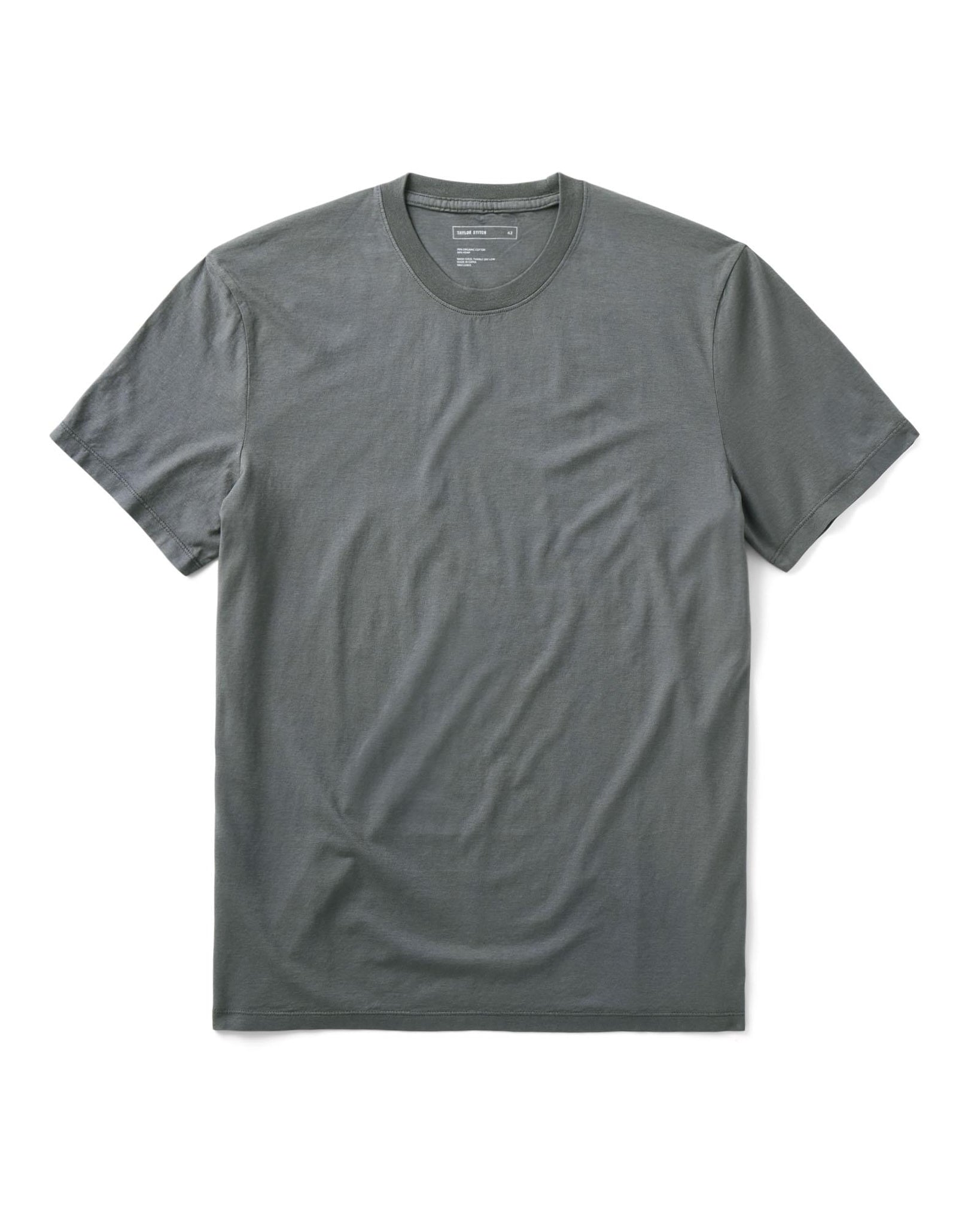 flatlay of The Cotton Hemp Tee in Faded Black, Knits by Taylor Stitch