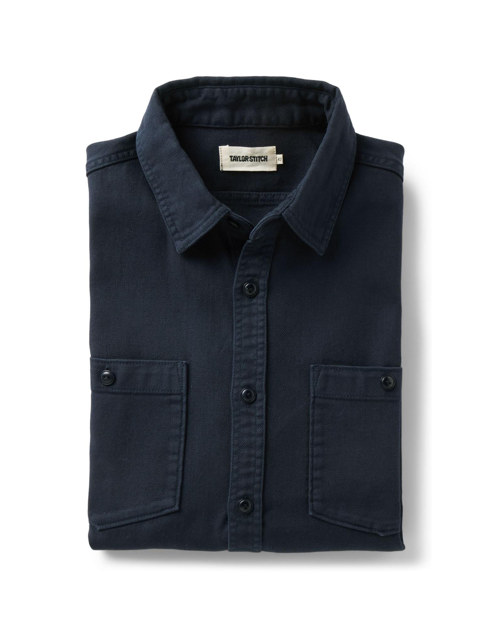 folded flatlay of The Dispatch Shirt in Navy Broken Twill, Wovens by Taylor Stitch