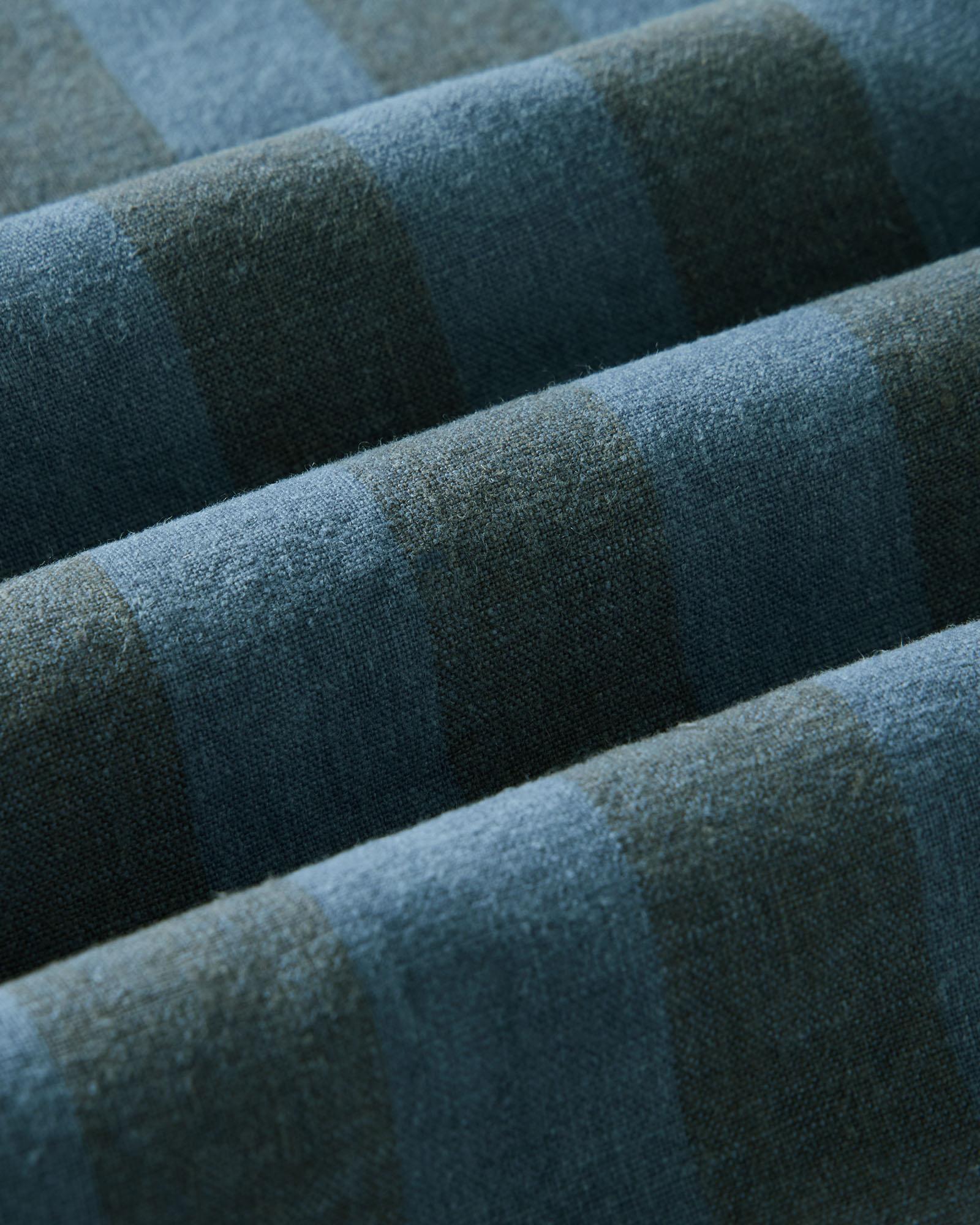 material shot of the fabric on The Short Sleeve California in Blue Stone Stripe Hemp, Wovens by Taylor Stitch