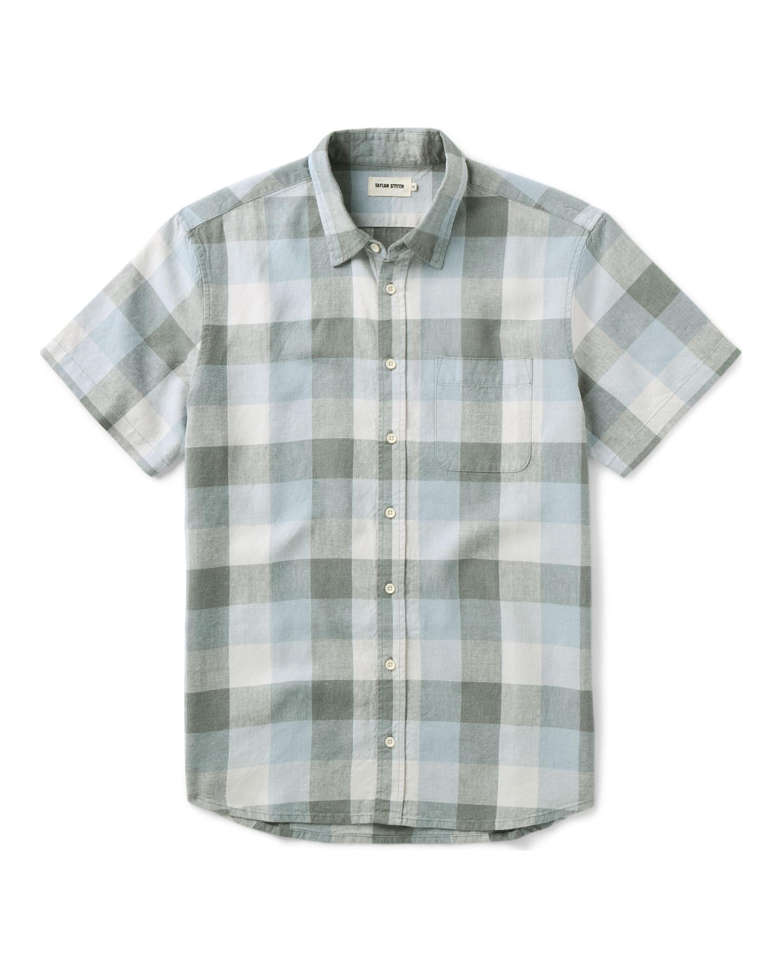 flatlay of The Short Sleeve California in Overcast Check Hemp, Wovens by Taylor Stitch