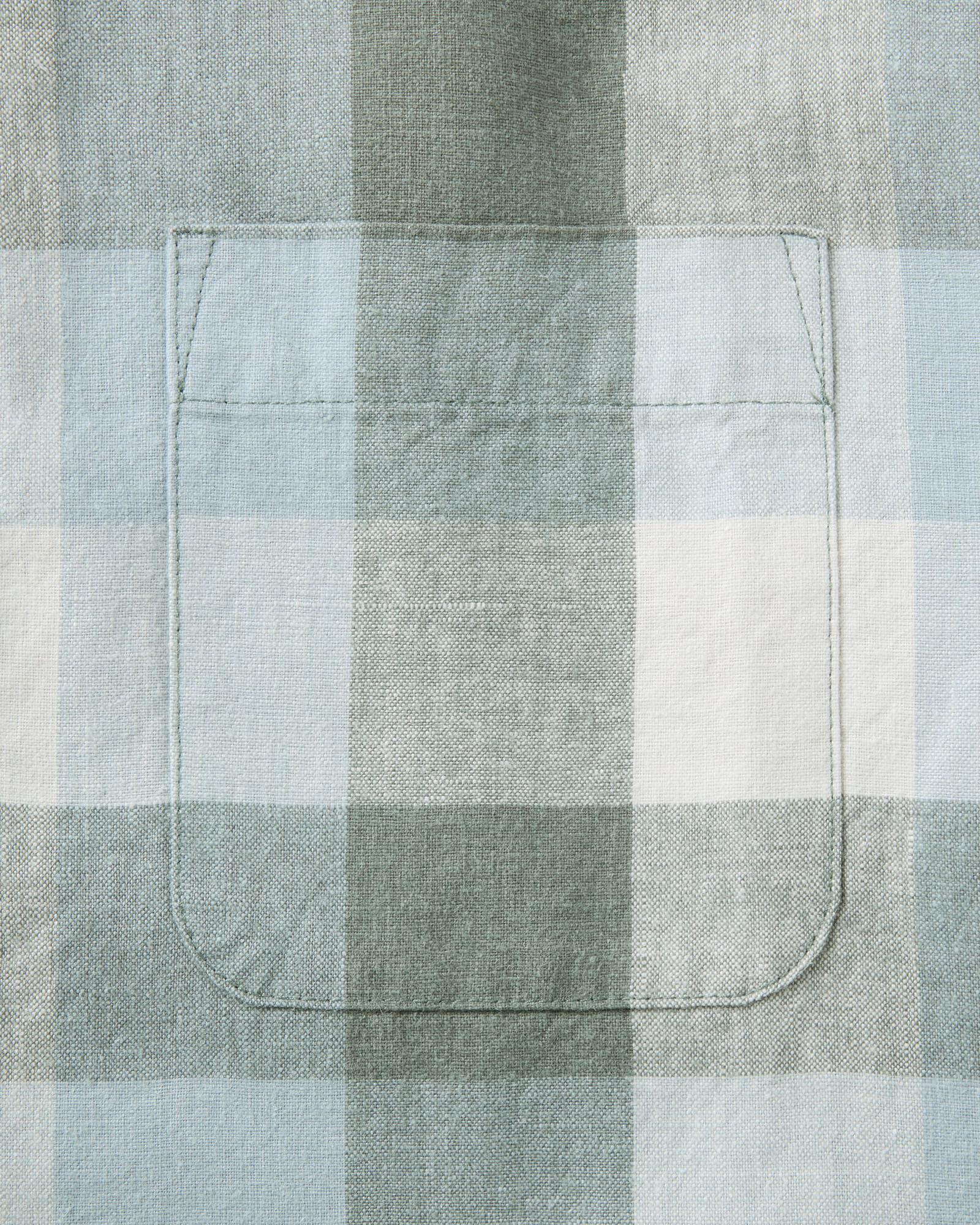 material shot of the pocket on The Short Sleeve California in Overcast Check Hemp, Wovens by Taylor Stitch