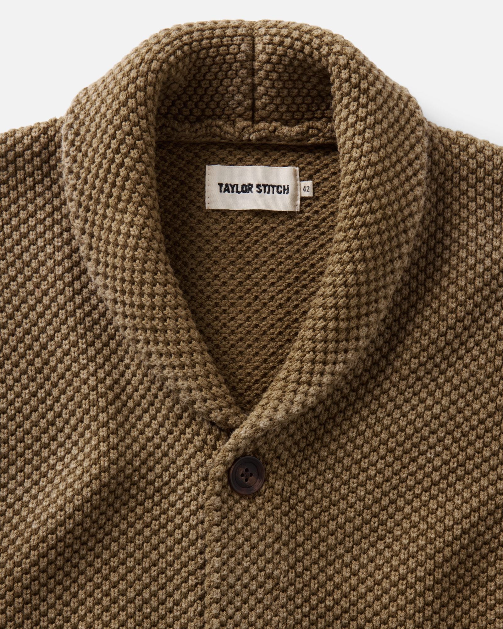 material shot of the collar on The Crawford Sweater in Bay Leaf, Knits by Taylor Stitch