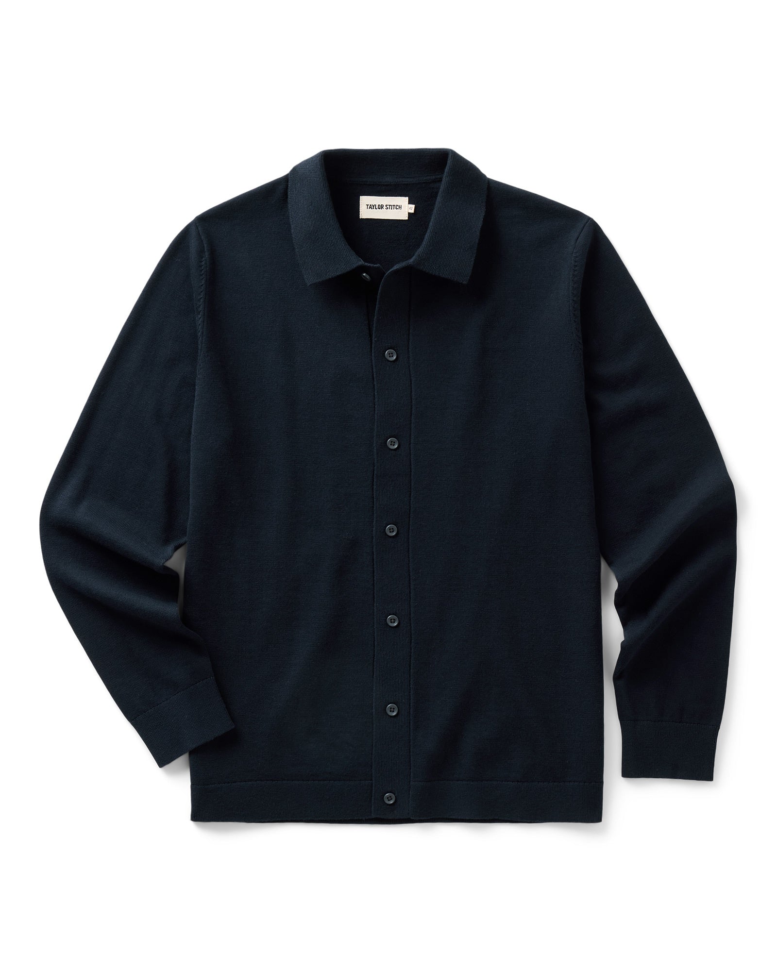 flatlay of The Nichols Polo in Nocturne Cotton Cashmere, Knits by Taylor Stitch