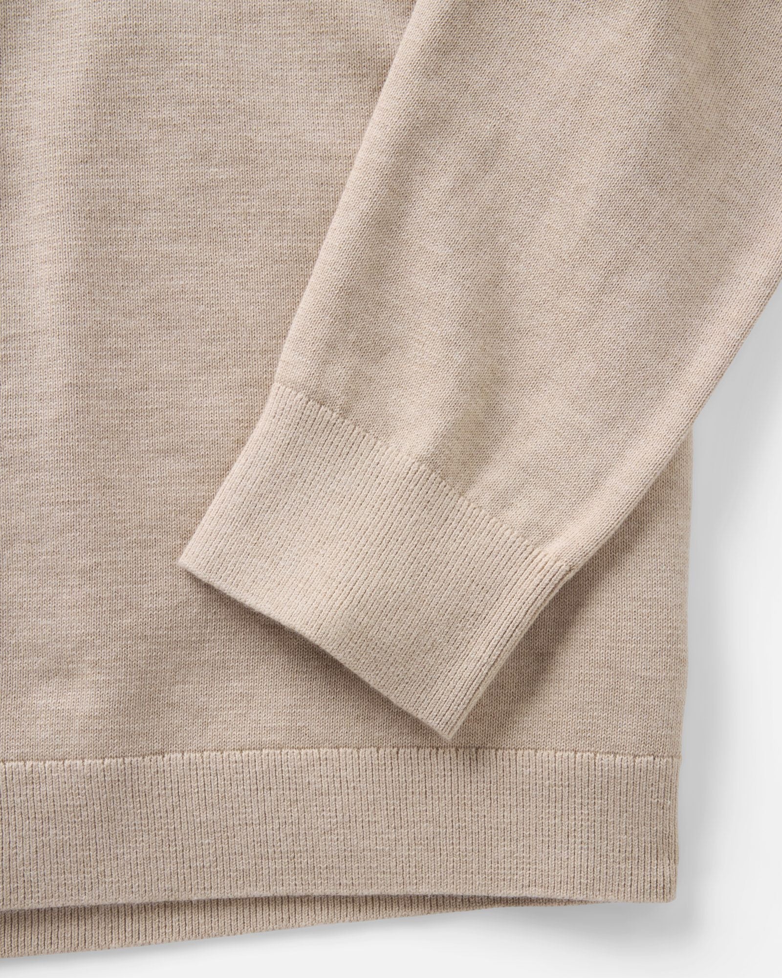 material shot of the sleeve on The Nichols Polo in Sable Cotton Cashmere, Knits by Taylor Stitch