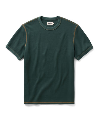flatlay of The Organic Cotton Short Sleeve Crew in Dark Forest Waffle