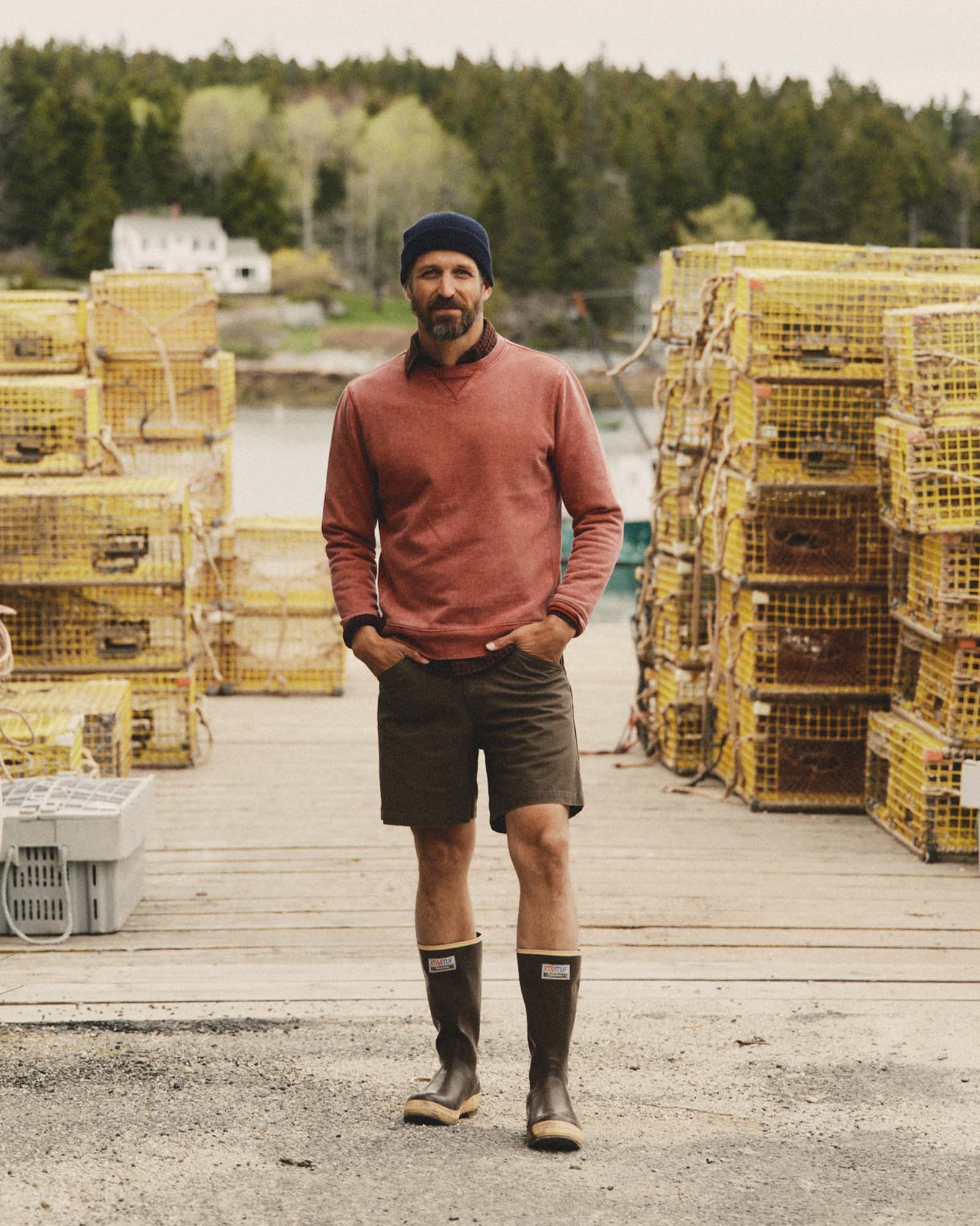 fit model wearing The Sunset Crew in Washed Canyon Terry, Knits by Taylor Stitch