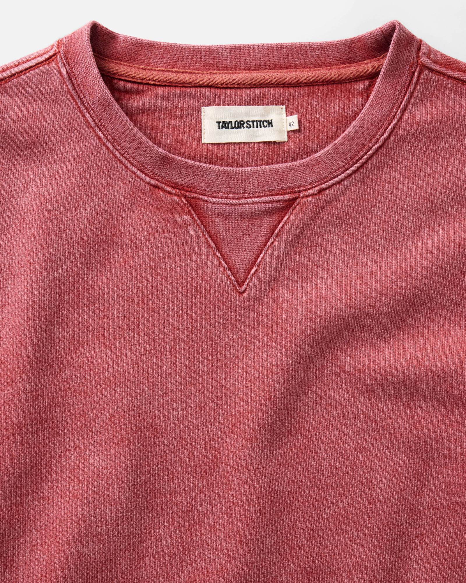 material shot of the collar on The Sunset Crew in Washed Canyon Terry, Knits by Taylor Stitch