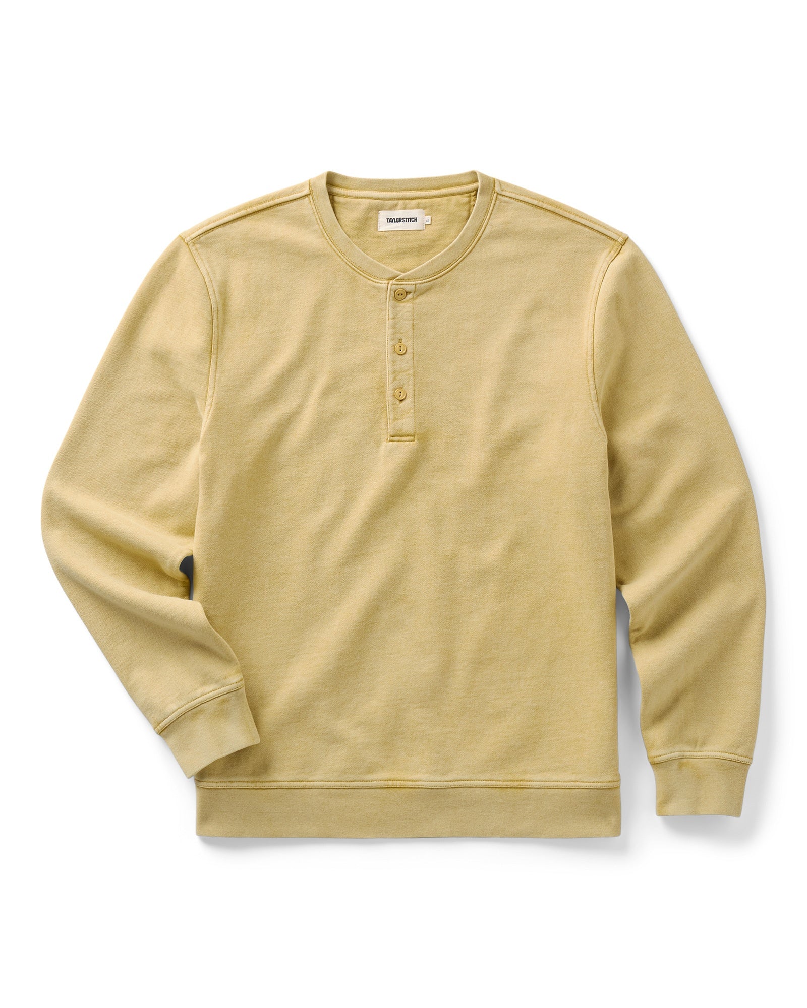 flatlay of The Sunset Henley in Washed Goldfinch Terry, Knits by Taylor Stitch