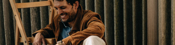 Model in The Ojai Jacket in Bourbon Corduroy