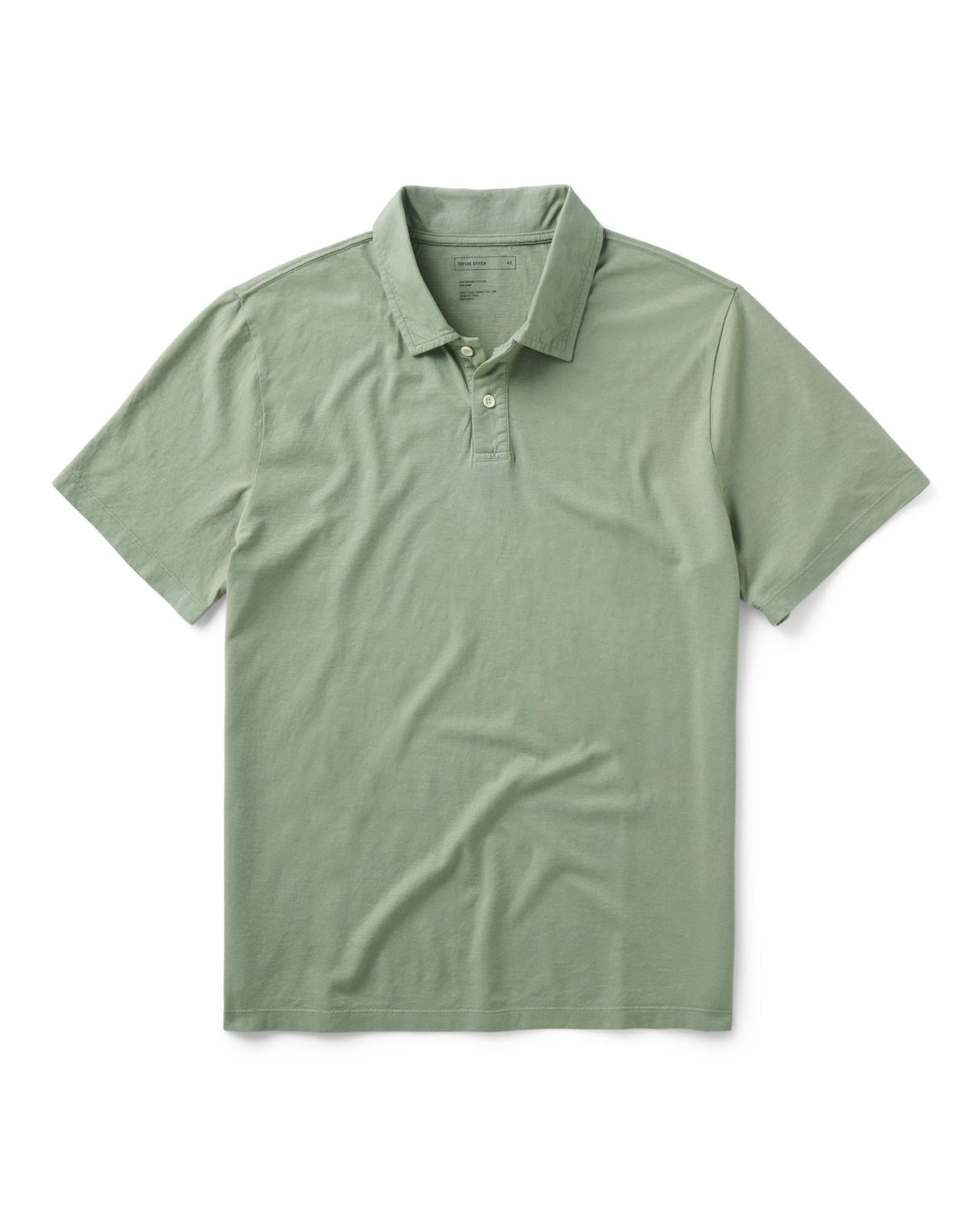 flatlay of The Cotton Hemp Polo in Sage, Knits by Taylor Stitch