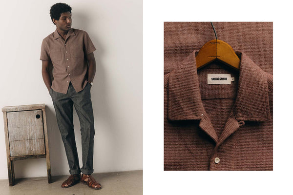 fit model showing off The Conrad Shirt in Port Twist