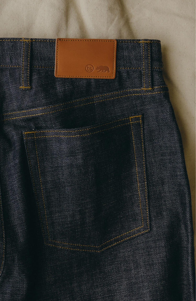 fit model posing in The Slim Jean in Rigid Organic Selvedge