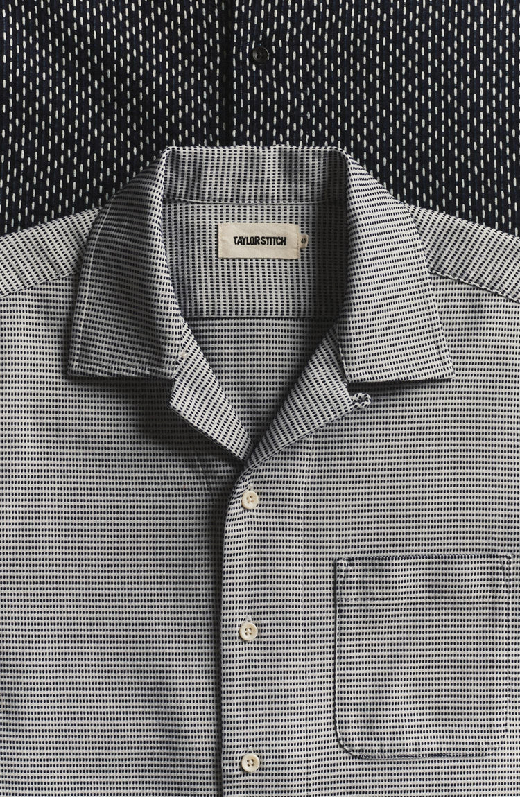 editorial image of The Hawthorne Shirt in Blue Pindot
