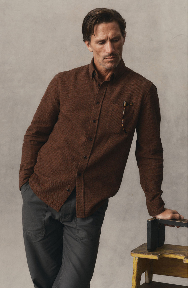 fit model posing in The Jack in Timber Twist Waffle