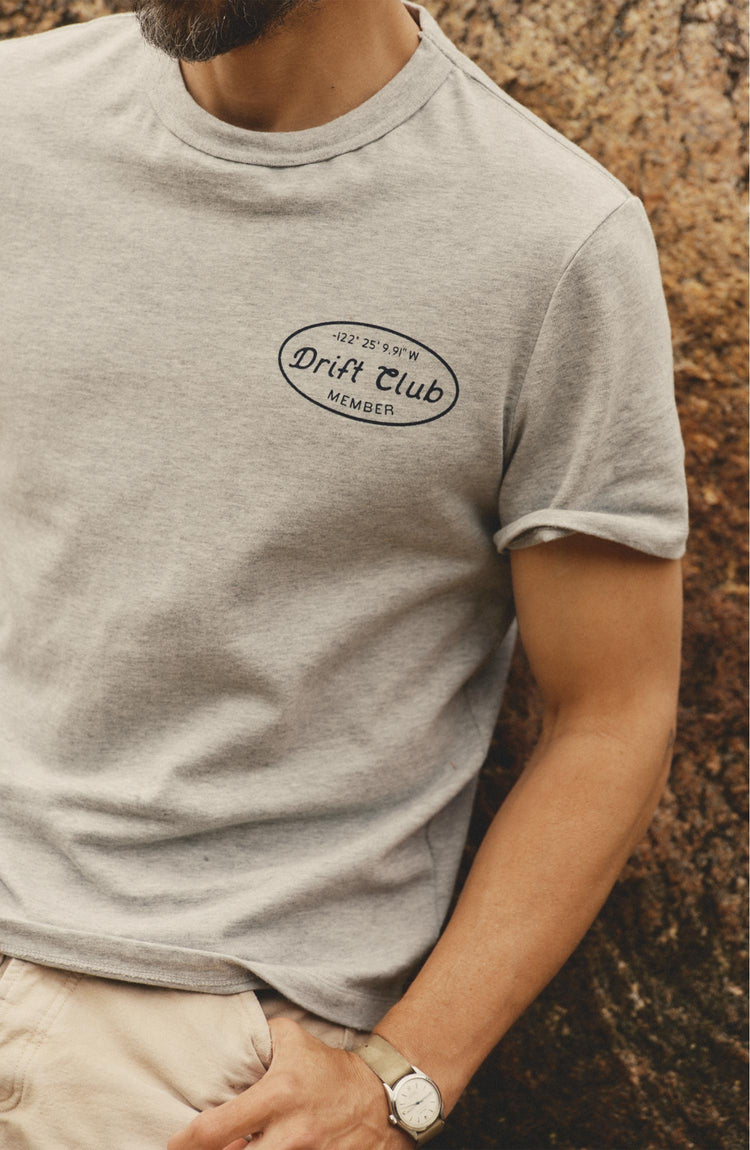fit model posing in The Organic Cotton Shop Tee in Drift Club