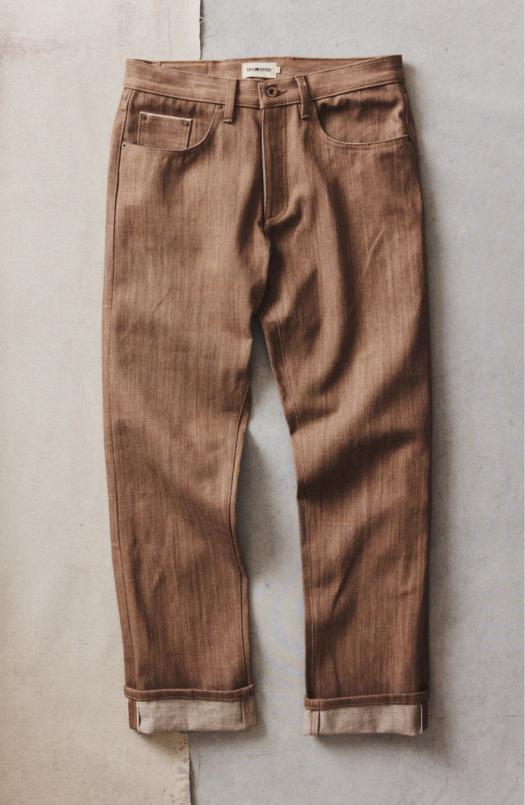 editorial flatlay of The Straight Jean in Kakishibu Selvedge