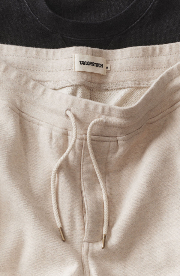 fit model with his hand in the pocket of The Sunset Short in Heather Oat Terry