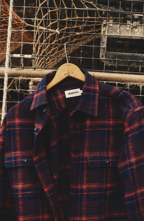 editorial image of The Yosemite Shirt in Delaware Plaid hanging